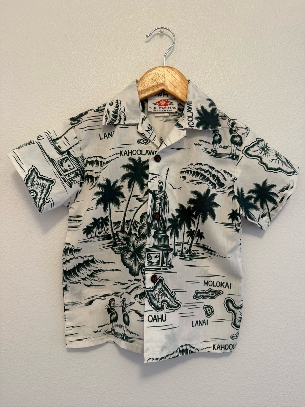 Vintage White & Black Hawaiian Button-Down Shirt - Kids